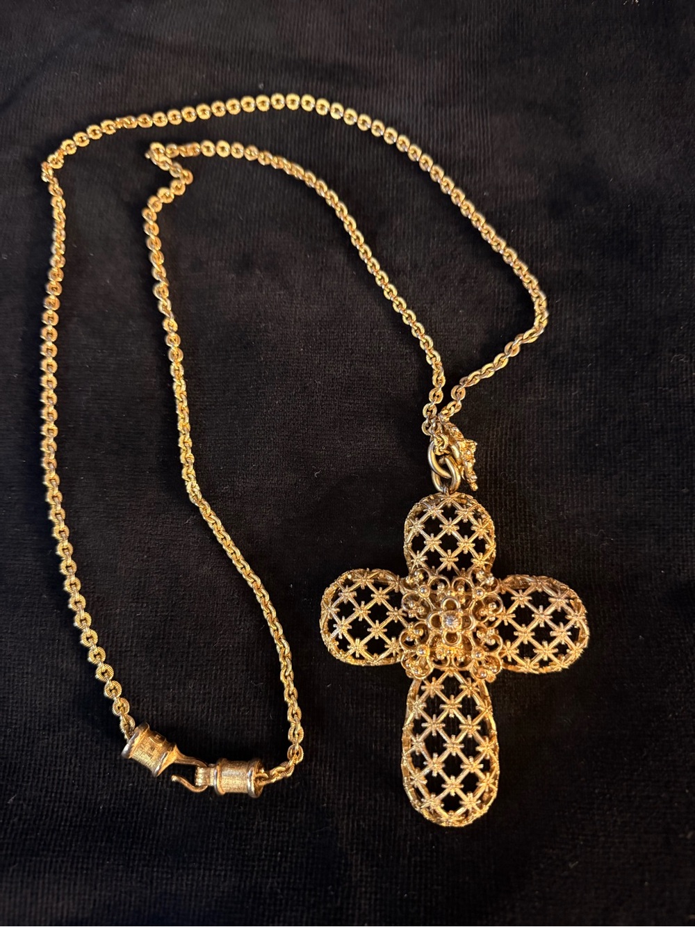 VTG Jose & Maria Barrera 24K Gold Plated Oversized Filigree Cross Necklace